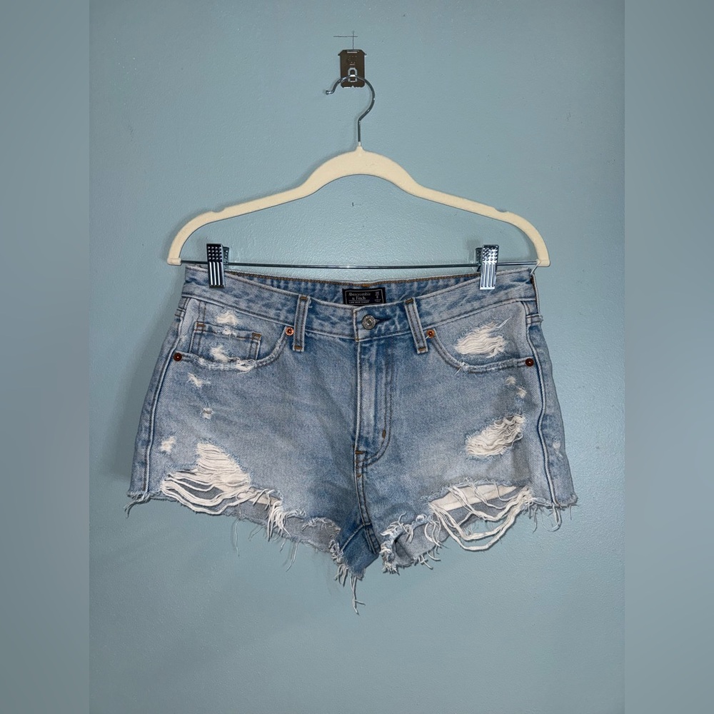 Abercrombie & Fitch Light Blue Distressed Jean Shorts